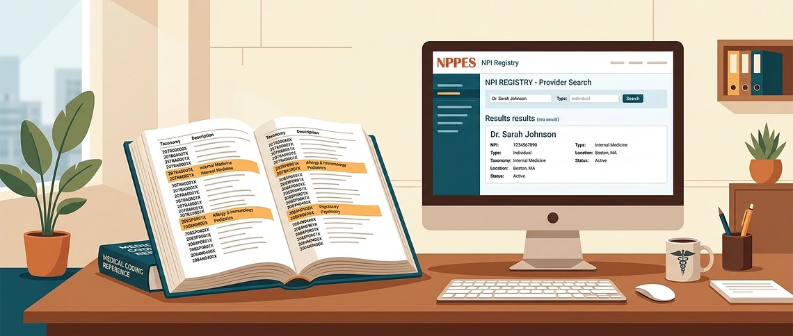 Medical coding reference with taxonomy codes